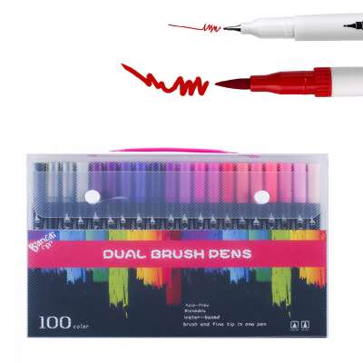 100 COLOR Watercolor Art Marker Dual Tip Brush Pen FineLiner 0.4mm Brush 1-2mm Drawing Painting Pens for Coloring